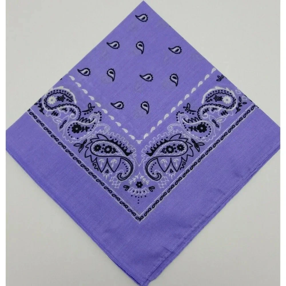 Purple White Black Paisley Classic Bandana Scarf Biker DoRag Cotton 21x21 Square